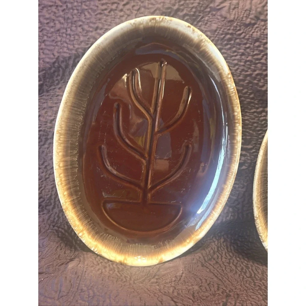 Set 3 MOUNT‎ CLEMENS ERA MCCOY POTTERY 1967 BROWN DRIP GLAZE TREE OF LIFE PLATES